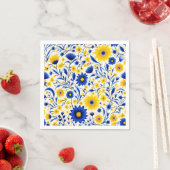 ロマンチックなコーンフラワーブルーとイエローフローラ スタンダードカクテルナプキン (インサイチュ)