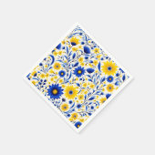 ロマンチックなコーンフラワーブルーとイエローフローラ スタンダードカクテルナプキン (角)