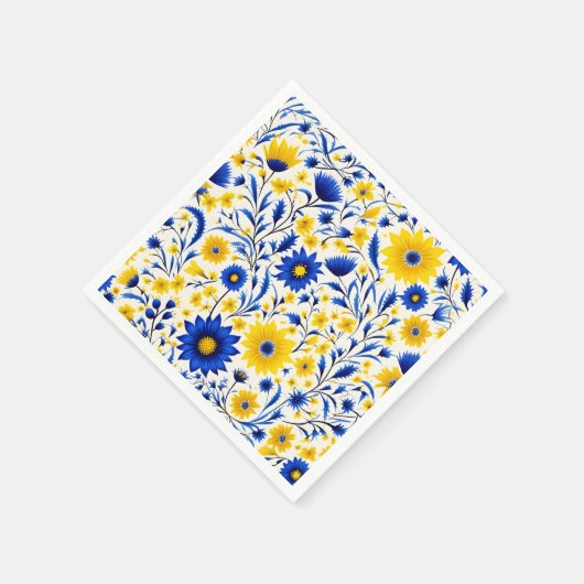 ロマンチックなコーンフラワーブルーとイエローフローラ スタンダードカクテルナプキン (角)