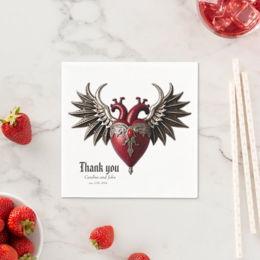 ロマンチックなゴシックのアイコン:ハート、バラ、スカル。 スタンダードカクテルナプキン (インサイチュ)