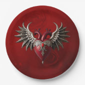 ロマンチックなゴシックのアイコン：ハート、バラ、スカル。 ペーパープレート (正面)