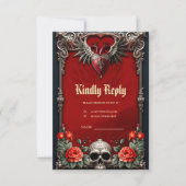 ロマンチックなゴシックのアイコン：ハート、バラ、スカル。 出欠カード (正面)