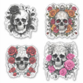 ロマンチックなゴシックスカルとバラセット防水 シール (正面)
