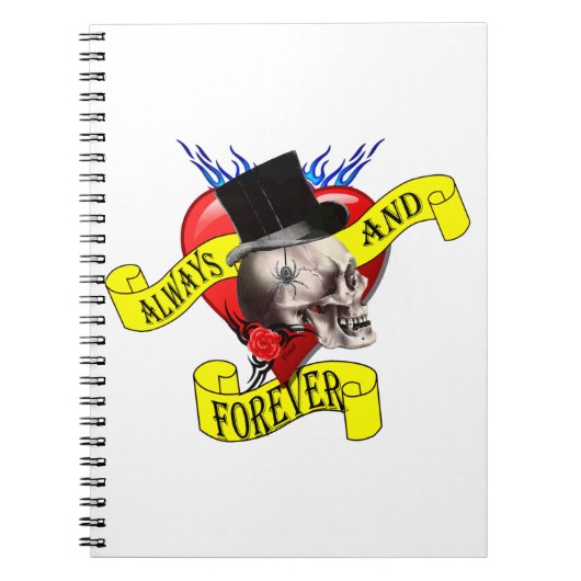 ロマンチックなゴシックスカルと愛ハート ノートブック (正面)