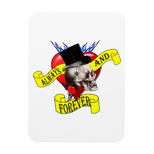 ロマンチックなゴシックスカルと愛ハート マグネット (縦)