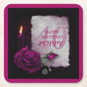 ロマンチックなゴシックバラ&キャンドル誕生日 スクエアペーパーコースター (正面)