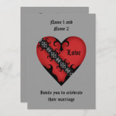 ロマンチックなゴシック中世赤いハート結婚ズ 招待状 (正面/裏面)