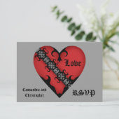 ロマンチックなゴシック中世赤いハートRSVP 出欠カード (スタンド正面)