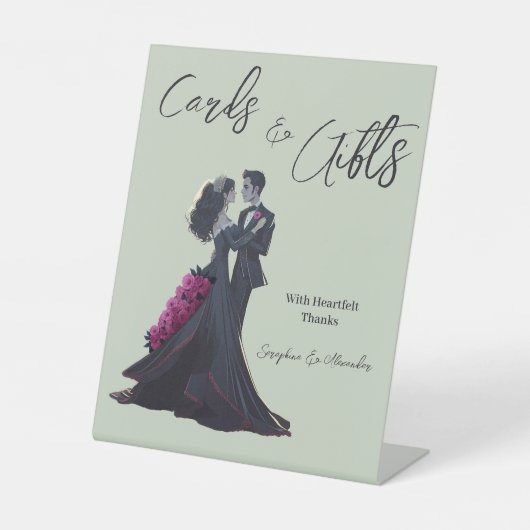 ロマンチックなゴシック愛好家エレガントなウェディングテーブルトップ 台座サイン (正面)