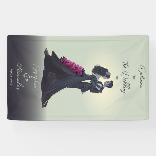 ロマンチックなゴシック愛好家エレガントな結婚式へようこそ 横断幕 (横)