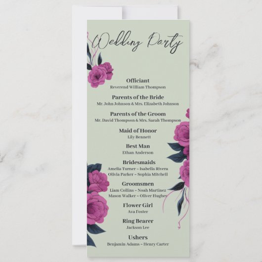 ロマンチックなゴシック愛好家ミニマル結婚式 プログラム (裏面)