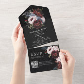 ロマンチックなゴシック様式の水の色Ravenフローラ結婚のQR オールインワン招待状 (貼ってはがせる)