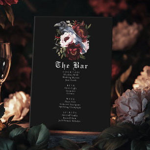 ロマンチックなゴシック様式の水彩レイベンの結婚バーメニュー 台座サイン