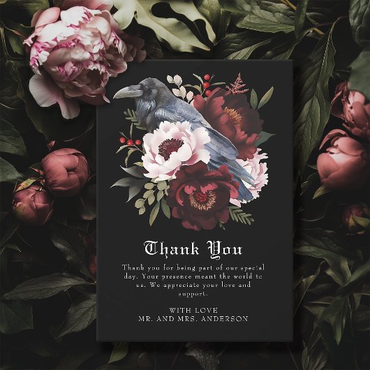 ロマンチックなゴシック様式の水彩彫刻フローラ結婚ズ サンキューカード
