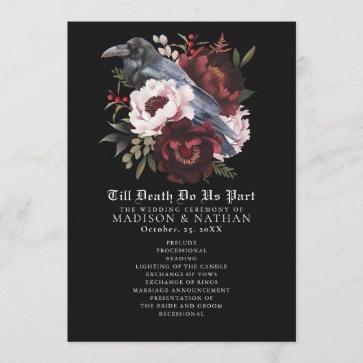 ロマンチックなゴシック様式の水彩彫刻結婚式 プログラム (正面)