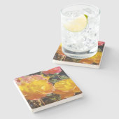 ロマンチックなゴールデンとオレンジのバラ写真 ストーンコースター (横)