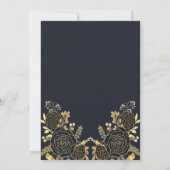 ロマンチックなゴールデンフローラネイビーブルーウェディングレセプション 招待状 (裏面)
