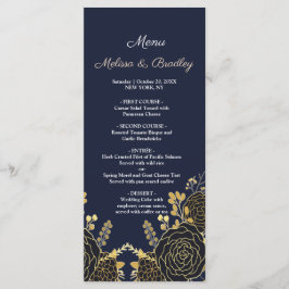 ロマンチックなゴールデンフローラネイビー結婚ブルーのメニュー プログラム