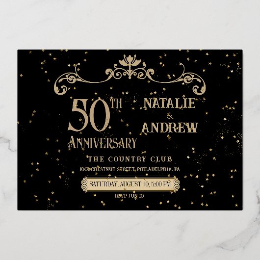 ロマンチックなゴールデンラブハート50周年記念写真 箔招待状 (裏面)