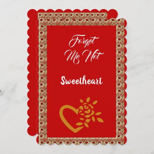 ロマンチックなゴールデン忘れハート私ではないバレンタイン シーズンカード (正面/裏面)