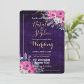 ロマンチックなゴールドとパープルのフラワーウェディングコレクション 招待状 (スタンド正面)