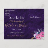 ロマンチックなゴールドとパープルのフラワーウェディングコレクション 案内ポストカード (裏面)