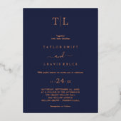 ロマンチックなゴールドフォイル海軍ブルーモノグラム結婚ズ 箔招待状 (正面)