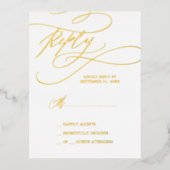 ロマンチックなゴールド結婚フォイルのシンプルRSVPカード 箔招待状ポストカード (正面)