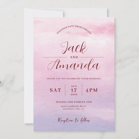 ロマンチックなサンセットウォーターカラー結婚式招待状 招待状 (正面)