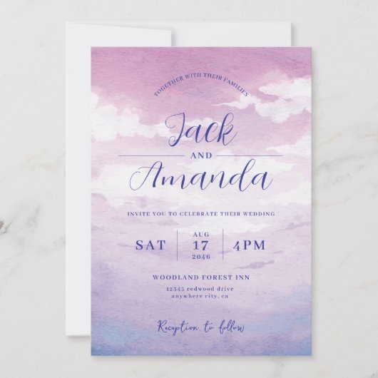 ロマンチックなサンセットウォーターカラー結婚式招待状 招待状 (正面)