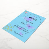 ロマンチックなシアンのハートの形縁ど状 箔招待状 (回転した状態)