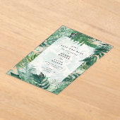 ロマンチックなシダの葉の緑の日付以外 アクリル招待状 (レイダウン)