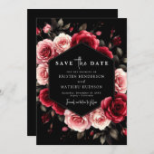 ロマンチックなシックなクリムゾン結婚レッド セーブザデート (正面/裏面)