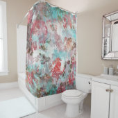 ロマンチックなシックなピンクのフローラティール（緑がかった色）水の色パターン シャワーカーテン (インサイチュ)