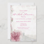 ロマンチックなシックなピンクのローズブライダルシャワー招待 招待状 (正面)
