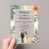 ロマンチックなシックなフローラフレームの新郎新婦結婚ズ アクリル招待状 (インサイチュ (ポータブル))