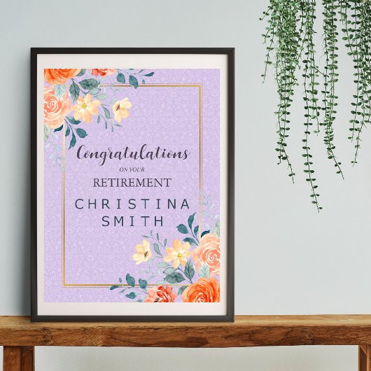 ロマンチックなシックなフローラ水の色の退職パーティー ポスター