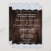 ロマンチックなシックなレースと素朴ダークウッド 招待状 (正面/裏面)