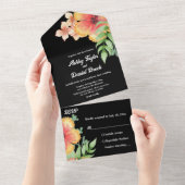 ロマンチックなシックなワイルドフラワーブラックフローラ結婚ズ オールインワン招待状 (貼ってはがせる)