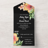 ロマンチックなシックなワイルドフラワーブラックフローラ結婚ズ オールインワン招待状 (内側)