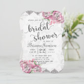 ロマンチックなシックな牡丹レースブライダルシャワー招待 招待状 (スタンド正面)
