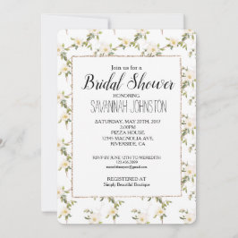 ロマンチックなシックな白い花ブライダルシャワー 招待状