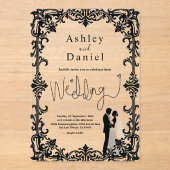 ロマンチックなシックな白黒クラシックの結婚 アクリル招待状 (正面)