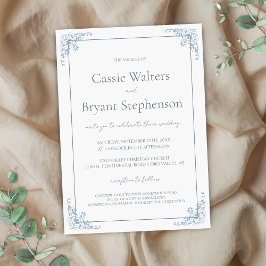 ロマンチックなシックな青と白結婚の 招待状