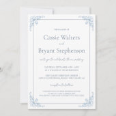 ロマンチックなシックな青と白結婚の 招待状 (正面)