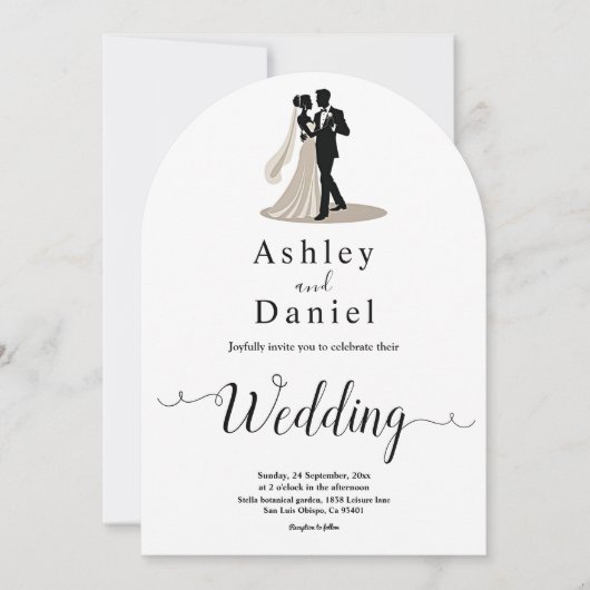 ロマンチックなシックな黒と白の新郎新婦結婚の子 招待状 (正面)