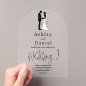 ロマンチックなシックな黒と白ミニマルのアー結婚チ アクリル招待状 (インサイチュ (ポータブル))