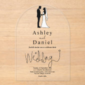 ロマンチックなシックな黒と白ミニマルのアー結婚チ アクリル招待状 (正面)