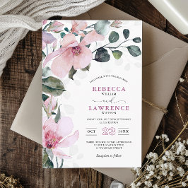 ロマンチックなシックバラピンクの結婚植物体 招待状