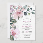 ロマンチックなシックバラピンクの結婚植物体 招待状 (正面)